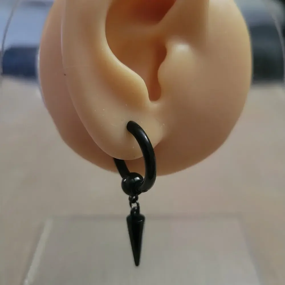 Men's black stainless steel spike charm mini hoop earrings